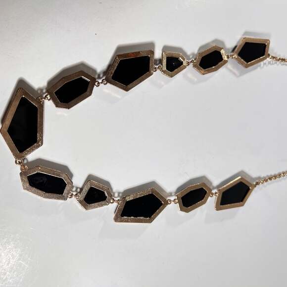 New York and Company Black and Gold Tone Necklace 32” Statement Dramatic - Picture 7 of 13